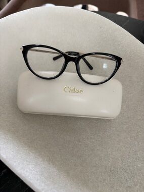 Chloé Black Cat-Eye Eyeglasses with Gold Accents